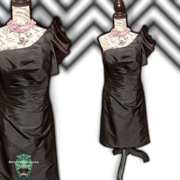 ANGELINA Faccenda Little Black Cocktail Dress One Shoulder Ruched Waist, Designe - Picture 1 of 9